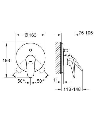 Grohe Eurostyle (2015) egykaros falba épített kádcsaptelep 29099LS3