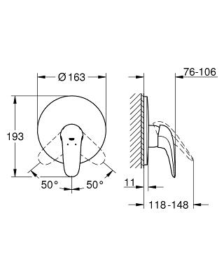 Grohe Eurostyle (2015) egykaros falba épített zuhanycsaptelep, fehér 29098LS3