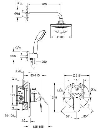 Grohe Eurosmart Cosmopolitan falsík alatti zuhany szett csomag 25183000
