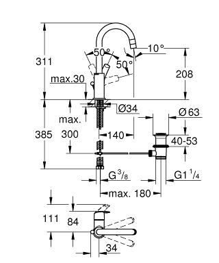 Grohe Eurosmart egykaros magasított mosdócsaptelep, L méret 23537002