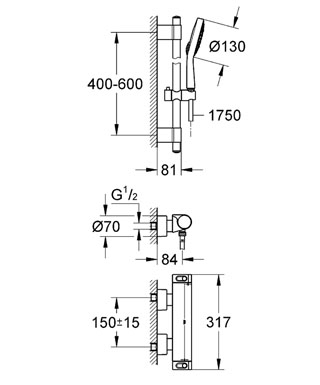 Grohe Grohtherm 2000 Cosmopolitan termosztátos zuhanycsaptelep zuhanyszettel 34481 001 (34481001)