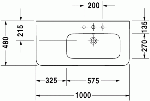 Duravit Durastyle 100x48 cm-es bútorral aláépíthető aszimmetrikus mosdó 2326100000