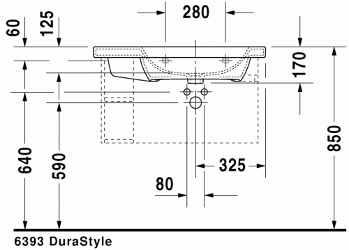 Duravit Durastyle 80x48 cm-es bútorral aláépíthető aszimmetrikus mosdó 2326800000
