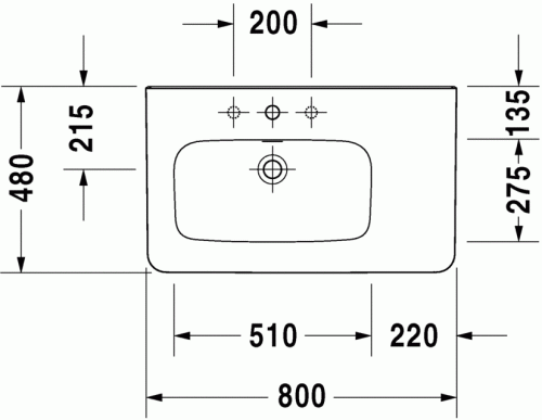 Duravit Durastyle 80x48 cm-es bútorral aláépíthető aszimmetrikus mosdó 2325800000