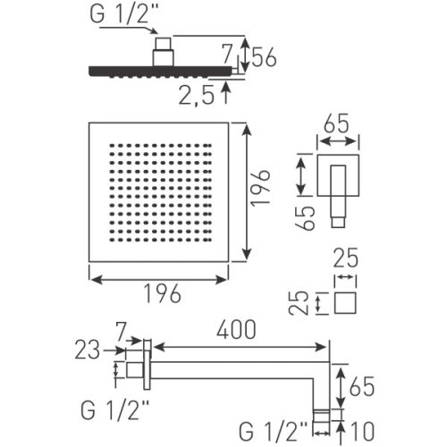 Ferro Quadro 8” fix fejzuhany szett, króm, NPT04