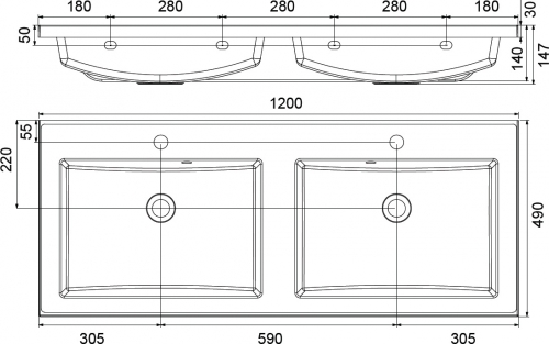 Ravak Comfort Duo 1200 duplamosdó, 120x49 cm XJX01112000