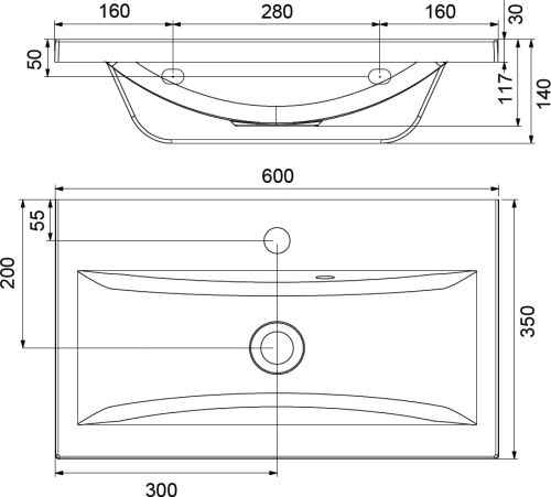 Ravak Swing 600 mosdó, 60x35 cm XJX01160000