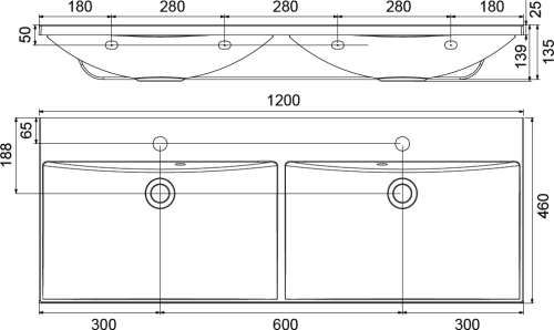 Ravak Flat Duo 1200 duplamosdó 120x46 cm XJP01112000