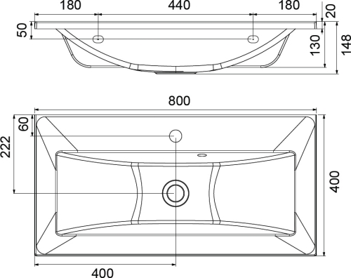 Ravak Clear Wall 800 mosdó, 80x40 cm SXJS0000011 (új cikkszám XJJ01180001)
