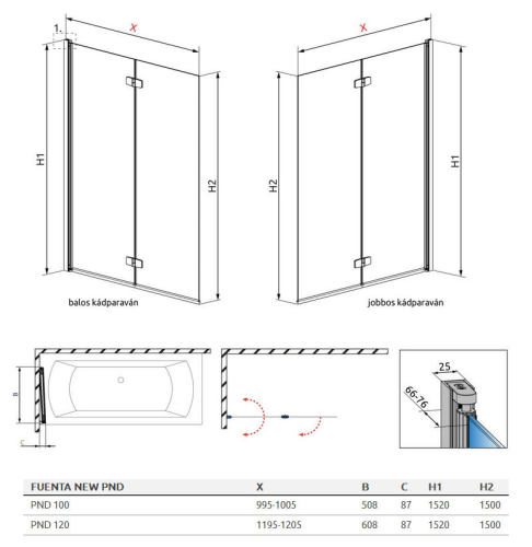 Radaway Fuenta New PND 120 B kádparaván balos 208212-01L