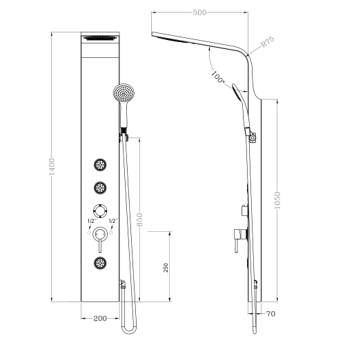 Aqualine TUSA Zuhanypanel (SL680)