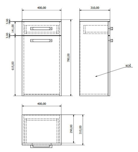 Aqualine VEGA alsó szekrény szennyestartóval 40x78x31cm, fehér (VG078)