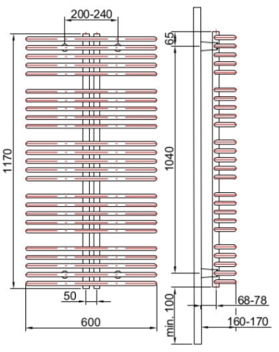 Sapho ASTRA 600x1170 mm fürdőszobai radiátor, 850 W, antracit (AS519)