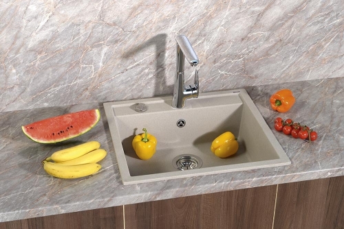 Sapho 57x51 cm egymedencés gránit mosogató, bézs GR1002