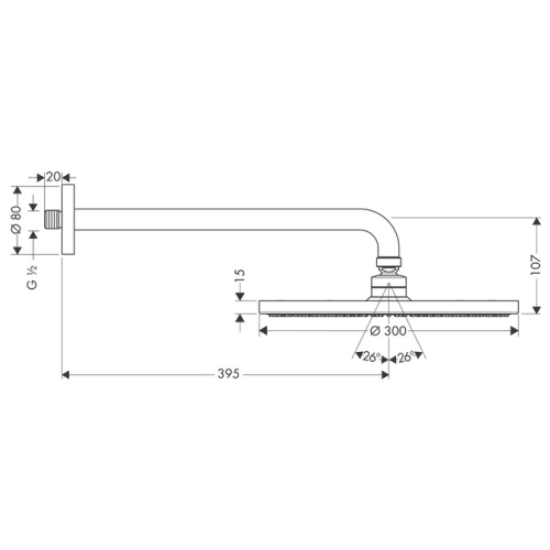 Hansgrohe Raindance S 300 Air 1jet fejzuhany, 390 mm-es zuhanykarral, EcoSmart 9 l/perc 26601 000 (26601000)