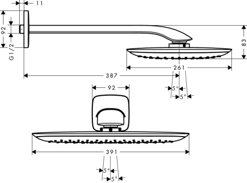 Hansgrohe PuraVida 400 Air 1jet fejzuhany, 390 mm-es zuhanykarral, EcoSmart 9 l/perc,króm/fehér 26602400 (26602400)