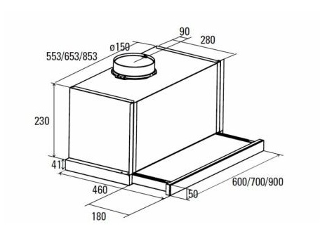 Cata TF-6900/A LED Dularum kihúzható teleszkópos páraelszívó 90 cm, inox, 02010205