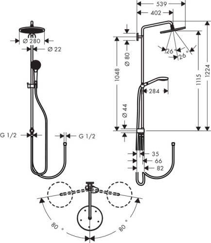 Hansgrohe Croma Select 280 Air 1jet Showerpipe Reno 26793 000 (26793000)