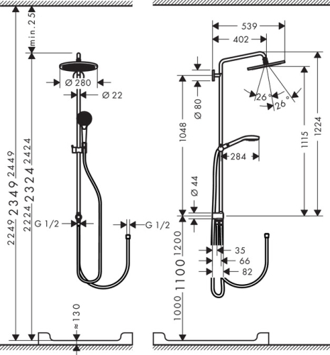 Hansgrohe Croma Select 280 Air 1jet Showerpipe Reno 26793 000 (26793000)