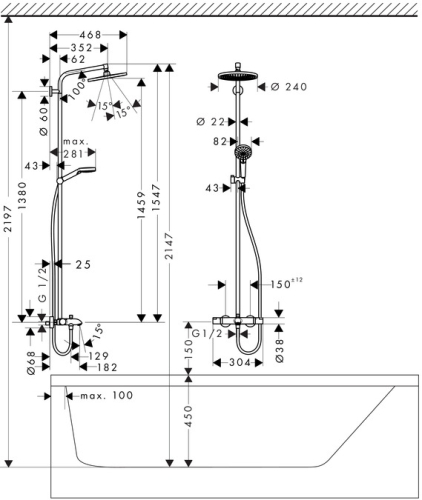 Hansgrohe Crometta S 240 1jet Showerpipe zuhanyrendszer kádhoz 27320 000 (27320000)