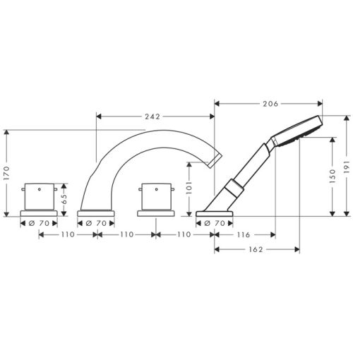 Hansgrohe AXOR Starck 4 lyukú épített peremre szerelhető csaptelep 10451000