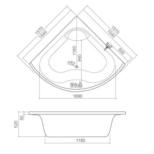 Roltechnik Gloria 157x157 cm sarokkád 9100000