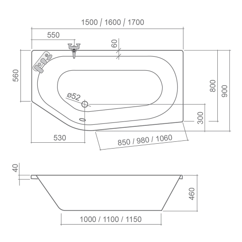 Roltechnik Activa Neo 150x90 cm aszimmetrikus kád, balos 9840000