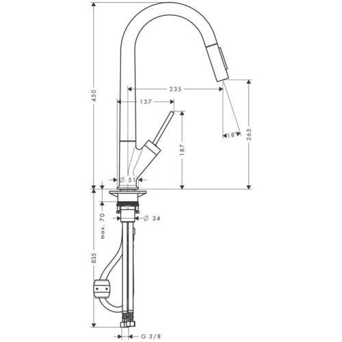 Hansgrohe AXOR Starck Egykaros mosogató csaptelep kihúzható zuhannyal króm 10821000