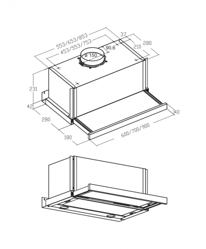 Nodor EXTENDER 60 INOX teleszkópos páraelszívó 60 cm, inox, 1700