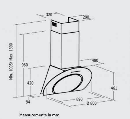 Nodor O2 fali páraelszívó 80 cm, fekete, 8397