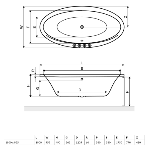 Excellent Lumina 190x96 cm-es ovális kád kádlábbal