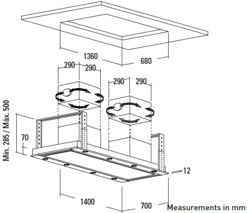 Nodor ISLA DEIMOS 1400 mennyezeti páraelszívó 140 cm, fehér, 8429