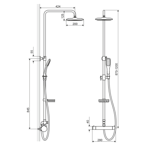 Actima Rain White termosztátos zuhanyrendszer ARAC.SY.881WT-N