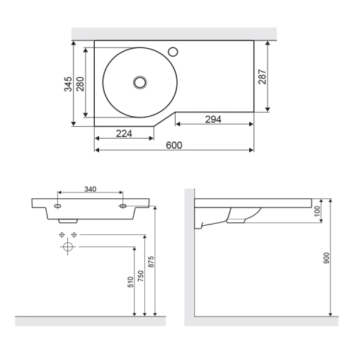 Excellent Be Spot 60x34,5 cm-es aszimmetrikus mosdó CEEX.2301.600.WH