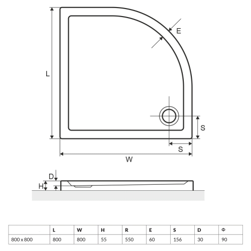 Actima Base 80x80 cm negyedköríves zuhanytálca BRAC.1101.800.LP