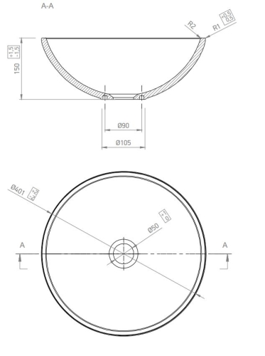 Marmy COMO 40 cm ráültethető öntöttmárvány mosdó, fehér 80 6951 04 10 10 (K)