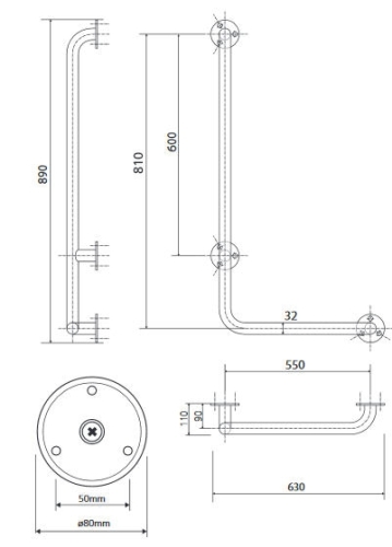Bemeta DISABLE Kapaszkodó fix, bal 80x85 cm, inox (301112041) XH522