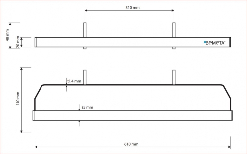 Sapho BEMETA RAWELL Törölközőtartó radiátorhoz, polírozott, 610x48x140mm, polírozott 101204161