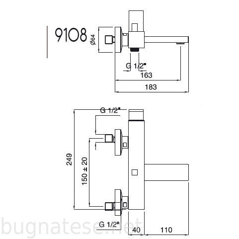 Bugnatese Tetris fali kádcsaptelep, króm, 9108CR