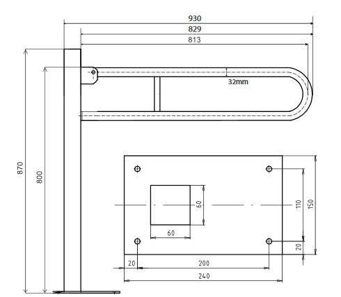 Bemeta HELP 80 cm-es rozsdamentes acél kapaszkodó, felnyitható, padlóra rögzíthető,, polírozott 301107601 (XH556)