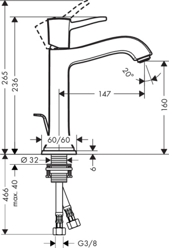 Hansgrohe Metropol Classic egykaros mosdócsaptelep 160 automata lefolyó-garnitúrával, króm 31302 000 (31302000)
