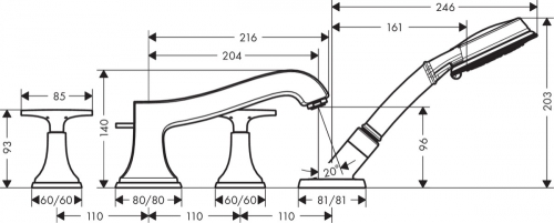 Hansgrohe Metropol Classic 4-lyukú perembe szerelhető kádcsaptelep króm 31449 000 (31449000)