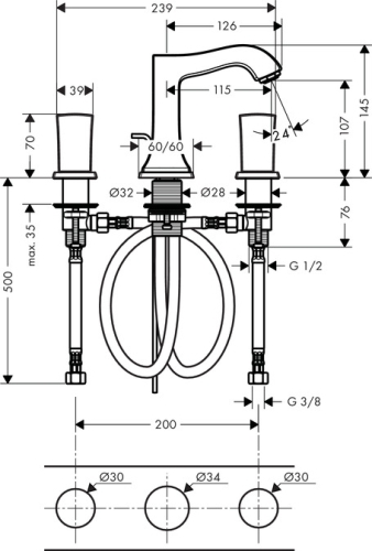 Hansgrohe Metropol Classic 110 3-lyukú mosdócsaptelep króm 31304 000 (31304000)