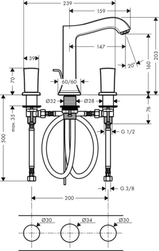 Hansgrohe Metropol Classic 160 3-lyukú mosdócsaptelep automata lefolyó-garnitúrával, króm/arany hatású 31305 090 (31305090)