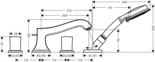 Hansgrohe Metropol Classic 4-lyukú peremre szerelhető kádcsaptelep króm 31315 000 (31315000)