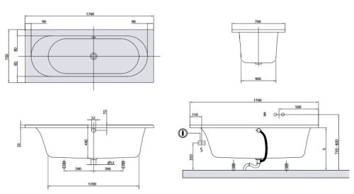 Villeroy & Boch Loop & Friends, Duo, 170x70 cm fürdőkád ovális belső formával UBA177LFO2V-01