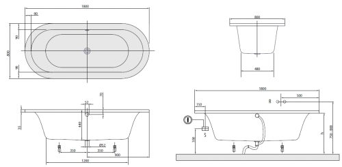 Villeroy & Boch Loop & Friends, Duo, 180x80 cm szabadonálló fürdőkád UBA180LFO7PDV-01