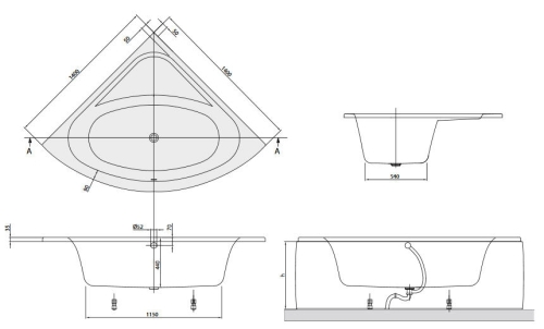 Villeroy & Boch Loop & Friends, Duo, 140x140 cm sarokkád ovális belső formával UBA140LFO3V-01