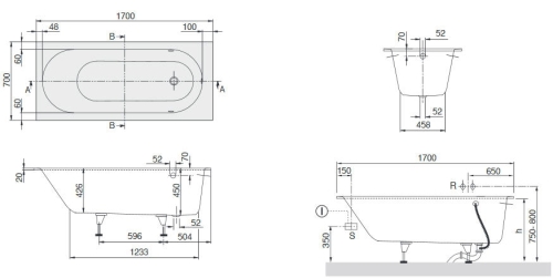 Villeroy & Boch Oberon 170x70 cm fürdőkád UBQ177OBE2V-01