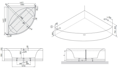 Villeroy & Boch Squaro 145x145 cm sarokkád, fémes színű előlappal UBQ145SQR3PGV-01